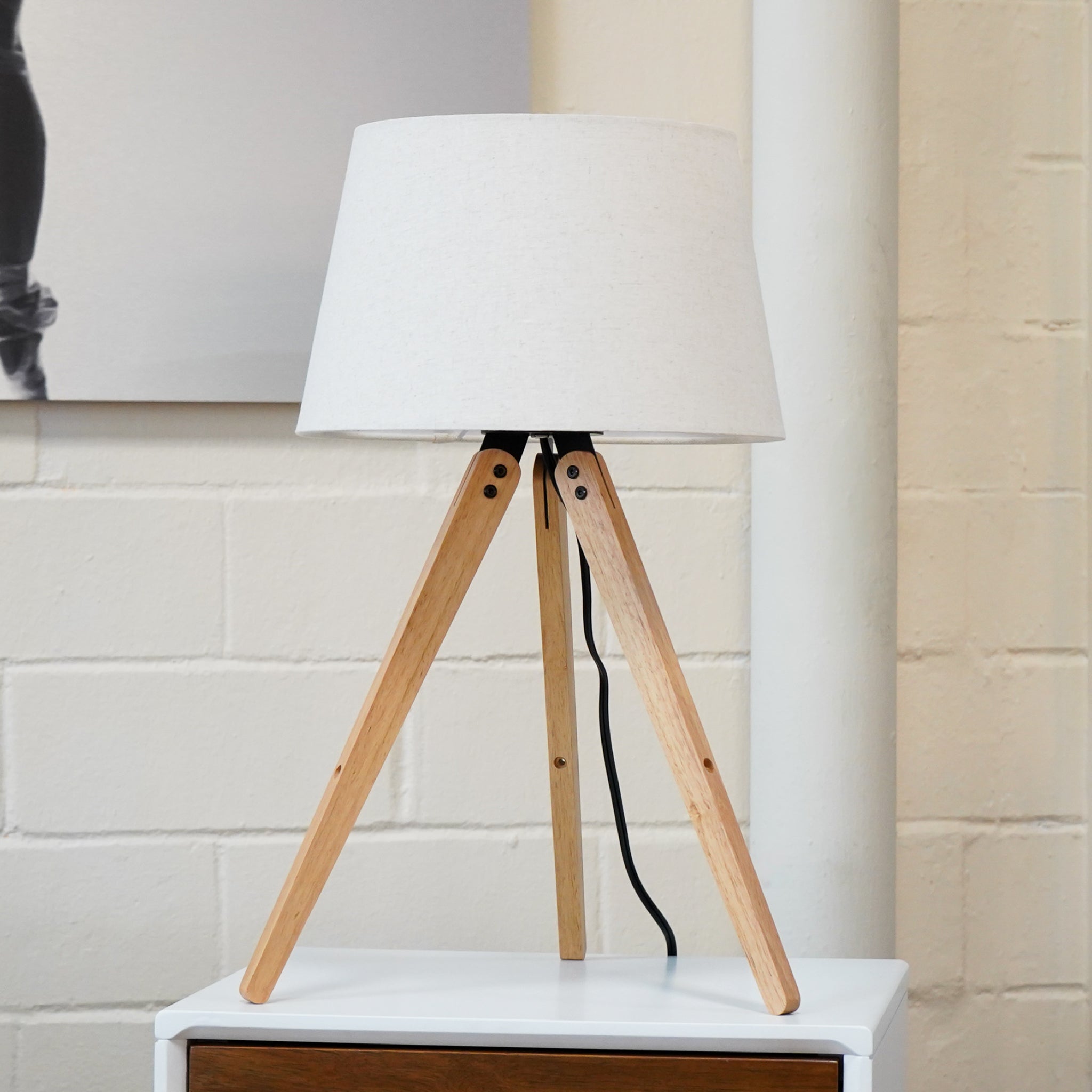 Lyra Three Legged Wooden Bar Table Lamp - Natural - Black
