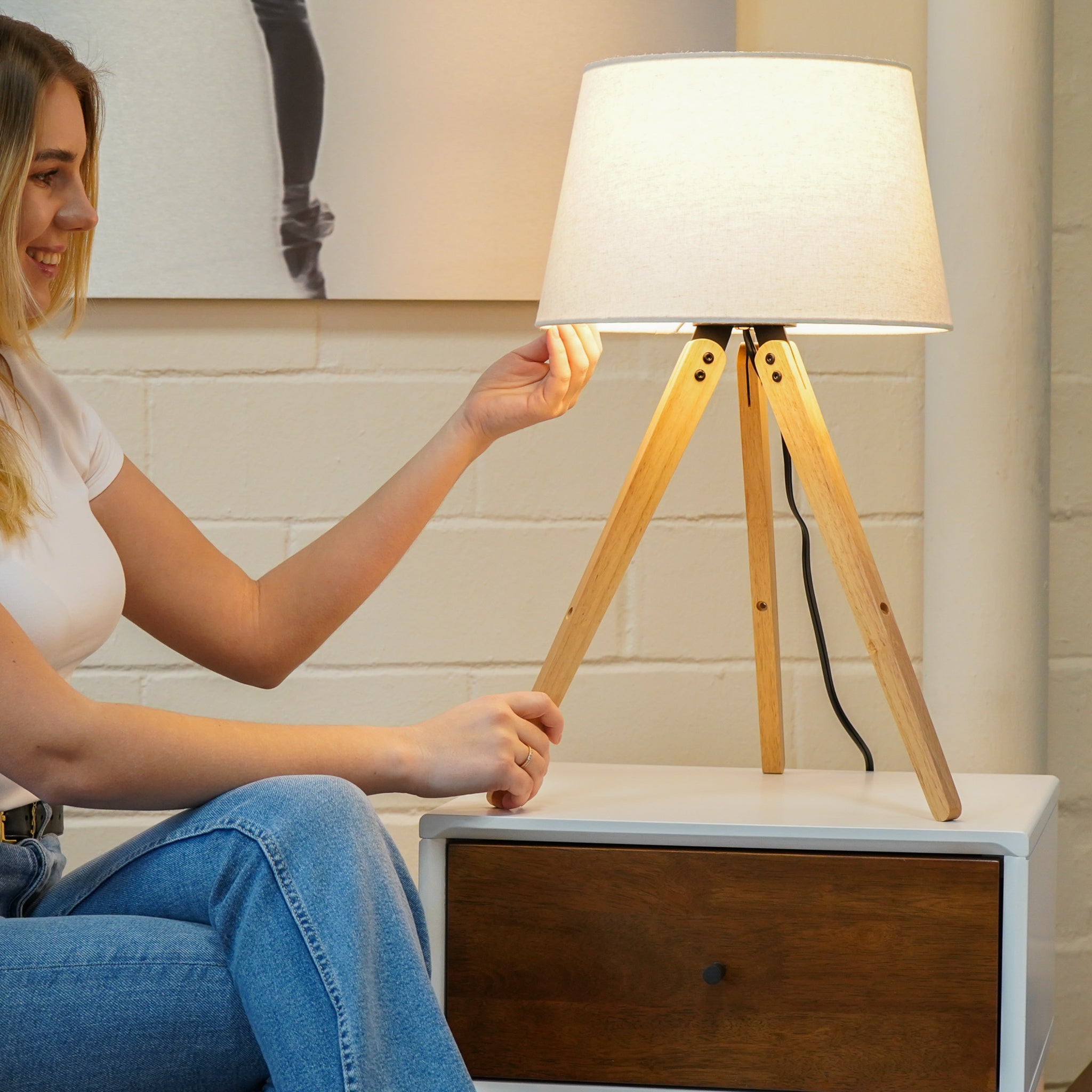 Lyra Three Legged Wooden Bar Table Lamp - Natural - Black