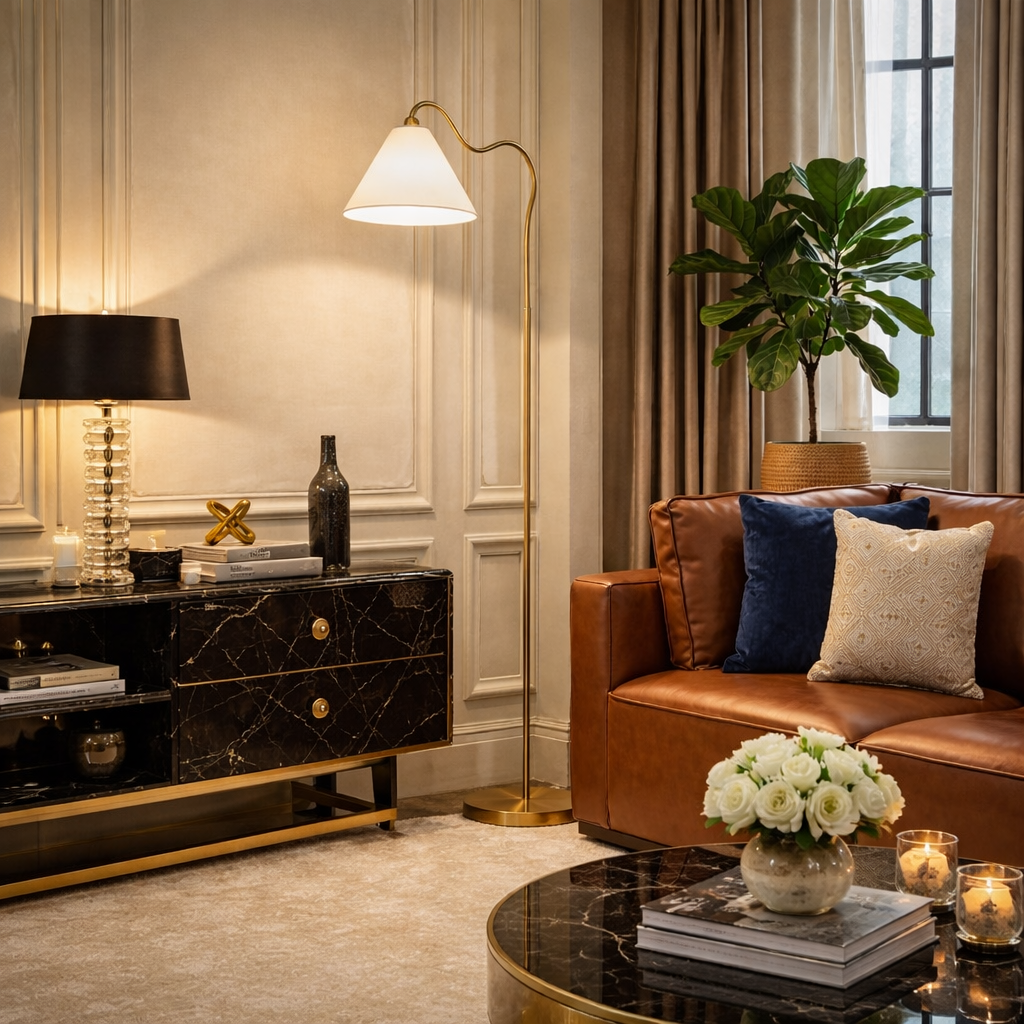 Majestic Brass Ring Base Floor Lamp | MidinMod