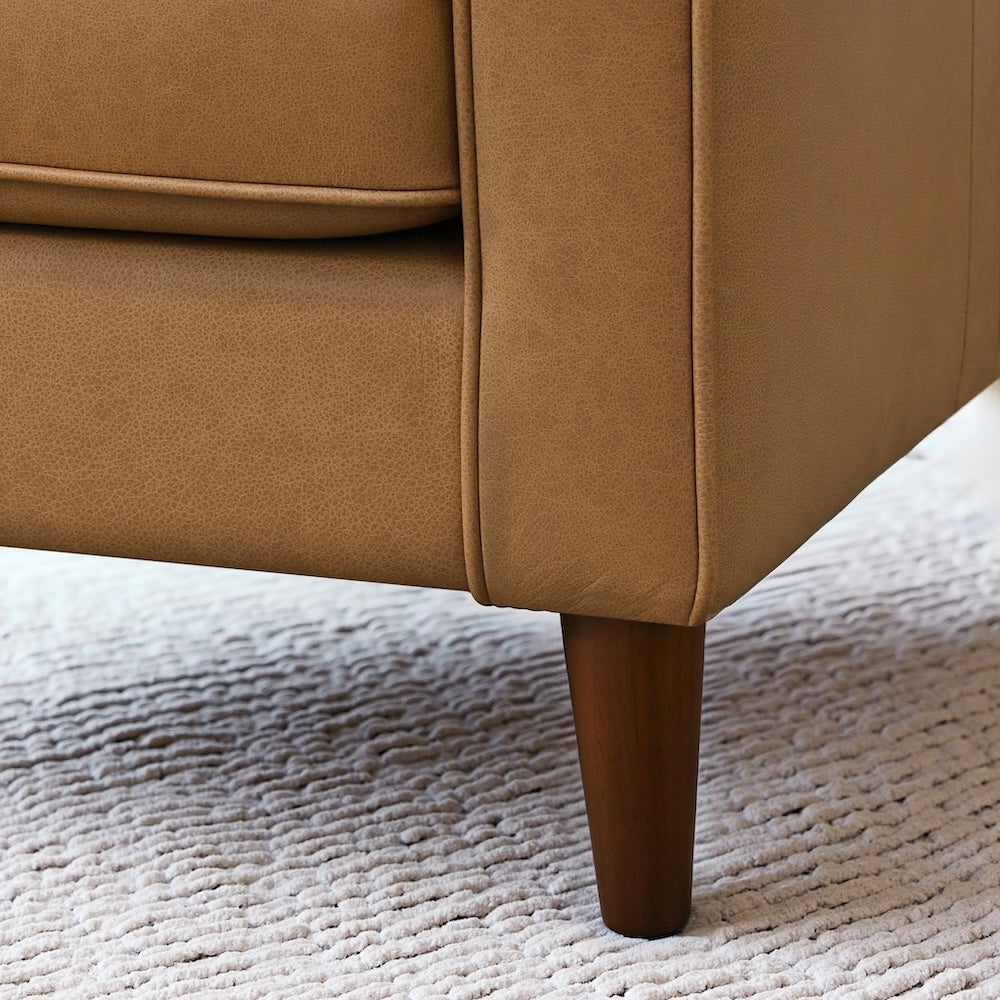 Manhattan Mid-Century Modern Tan Genuine Leather Lounge Chair - MidinMod