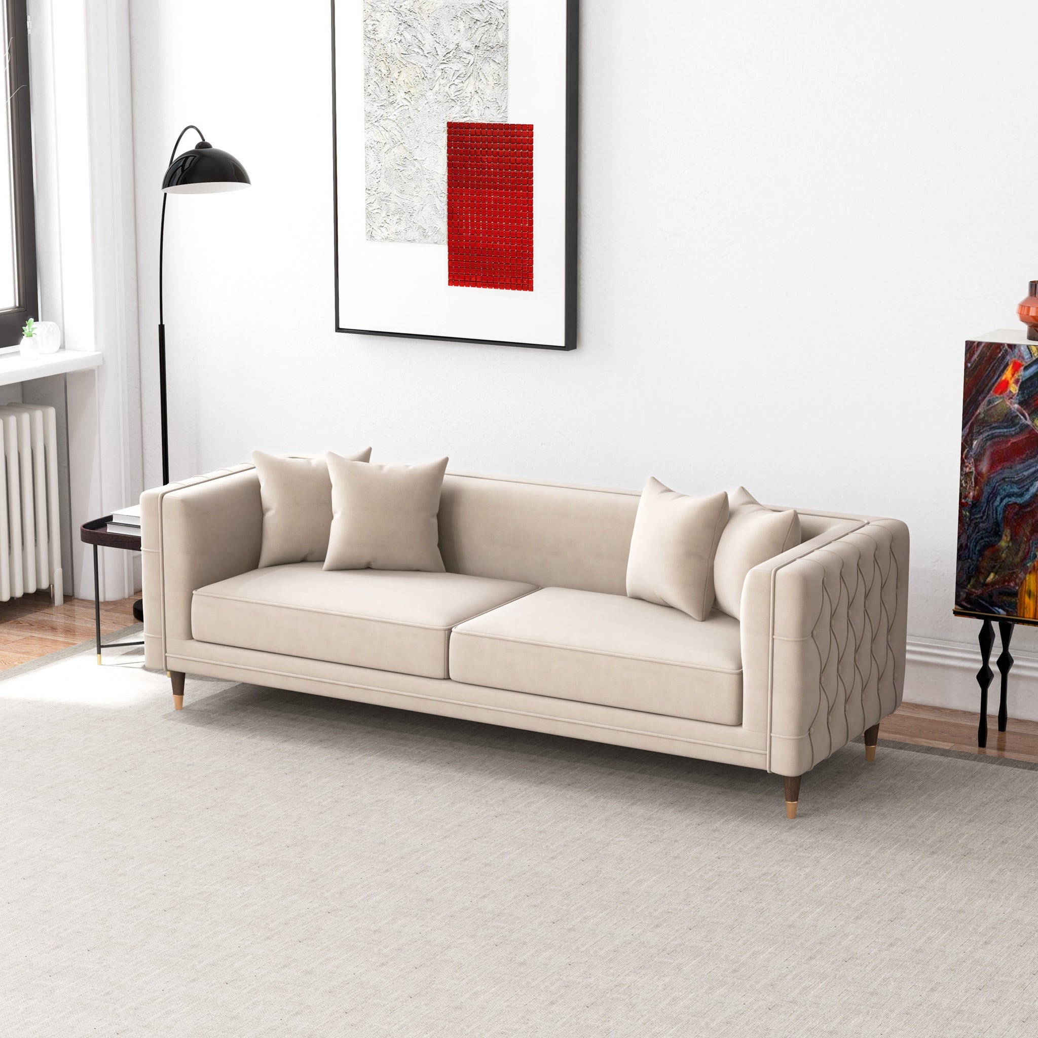 Mara Light Cream Velvet Sofa