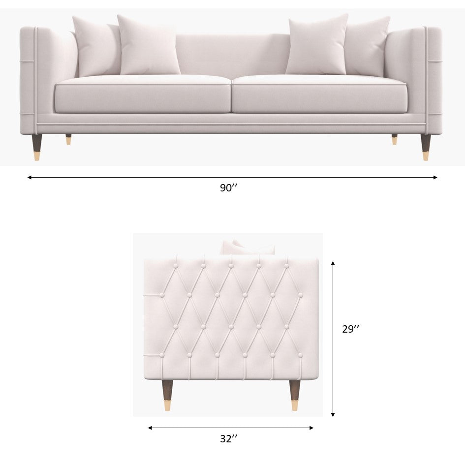 Mara Light Cream Velvet Sofa | Mid-Century Modern 3-Seater Couch | MidinMod