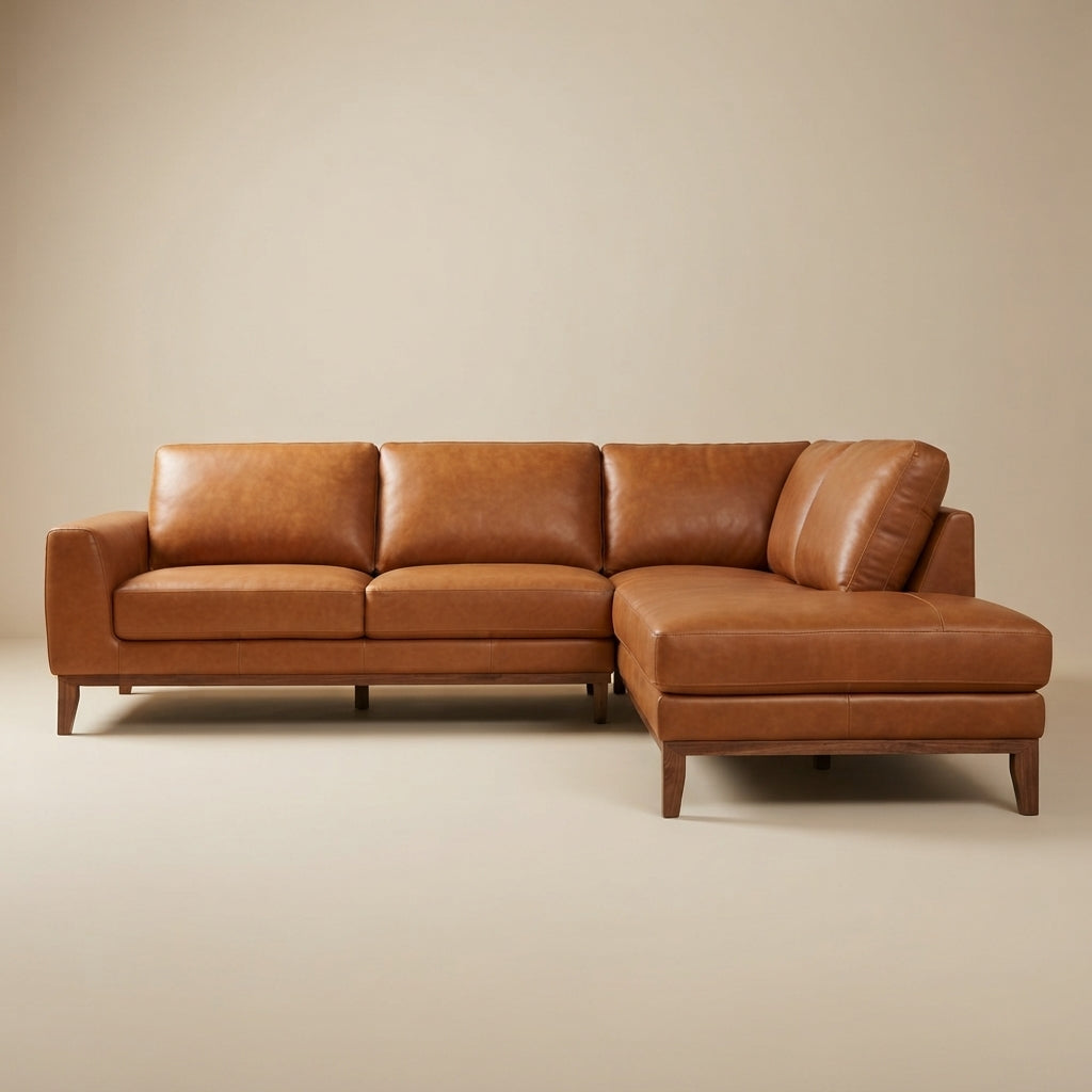 Mayfair Luxury Tan Leather Sectional Sofa | MidinMod