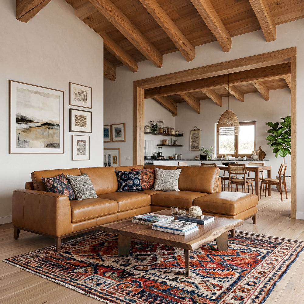 Mayfair Luxury Tan Leather Sectional Sofa | MidinMod