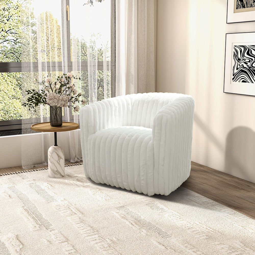 Mayfield White Soft Plush Fabric Swivel Chair - MidinMod