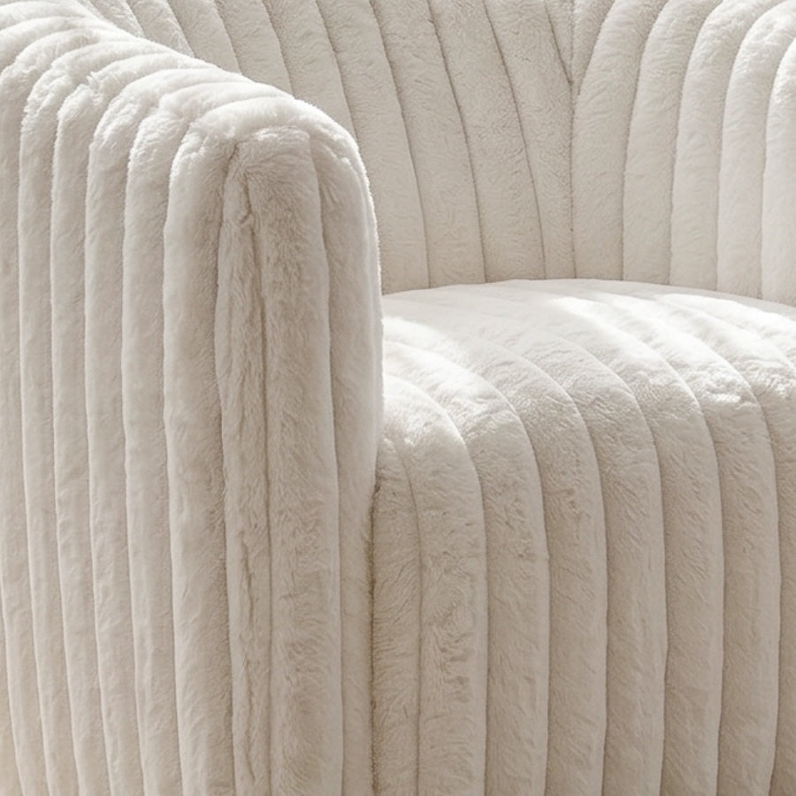 Mayfield Swivel Chair | White Plush Fabric & Channel Tufting | MidinMod
