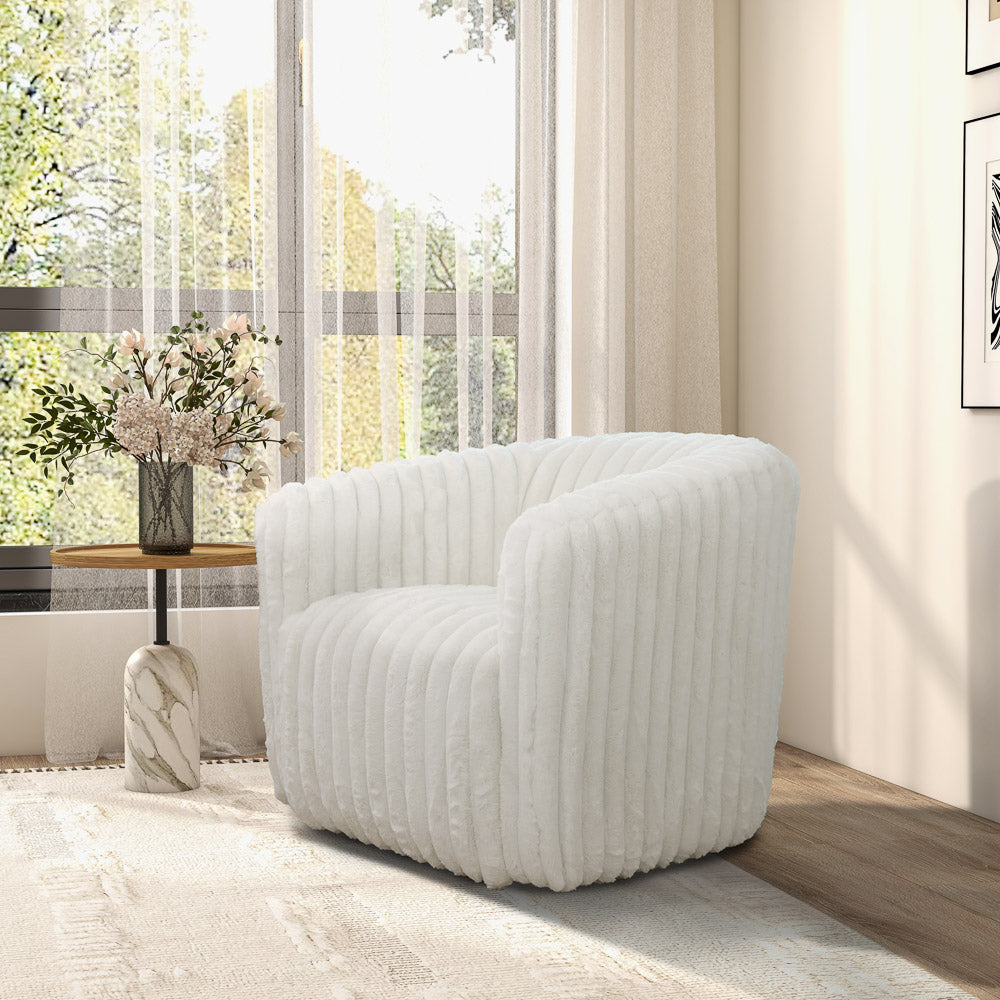 Mayfield White Soft Plush Fabric Swivel Chair - MidinMod