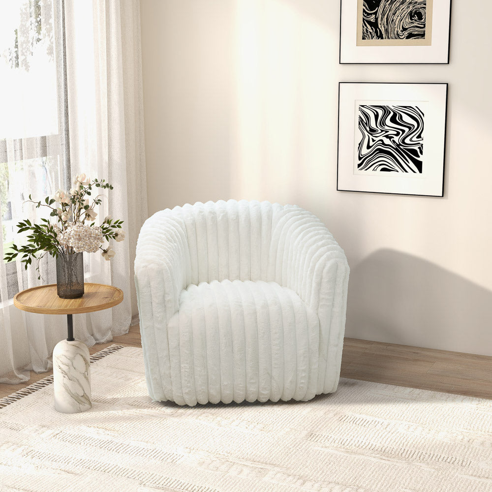Mayfield White Soft Plush Fabric Swivel Chair - MidinMod