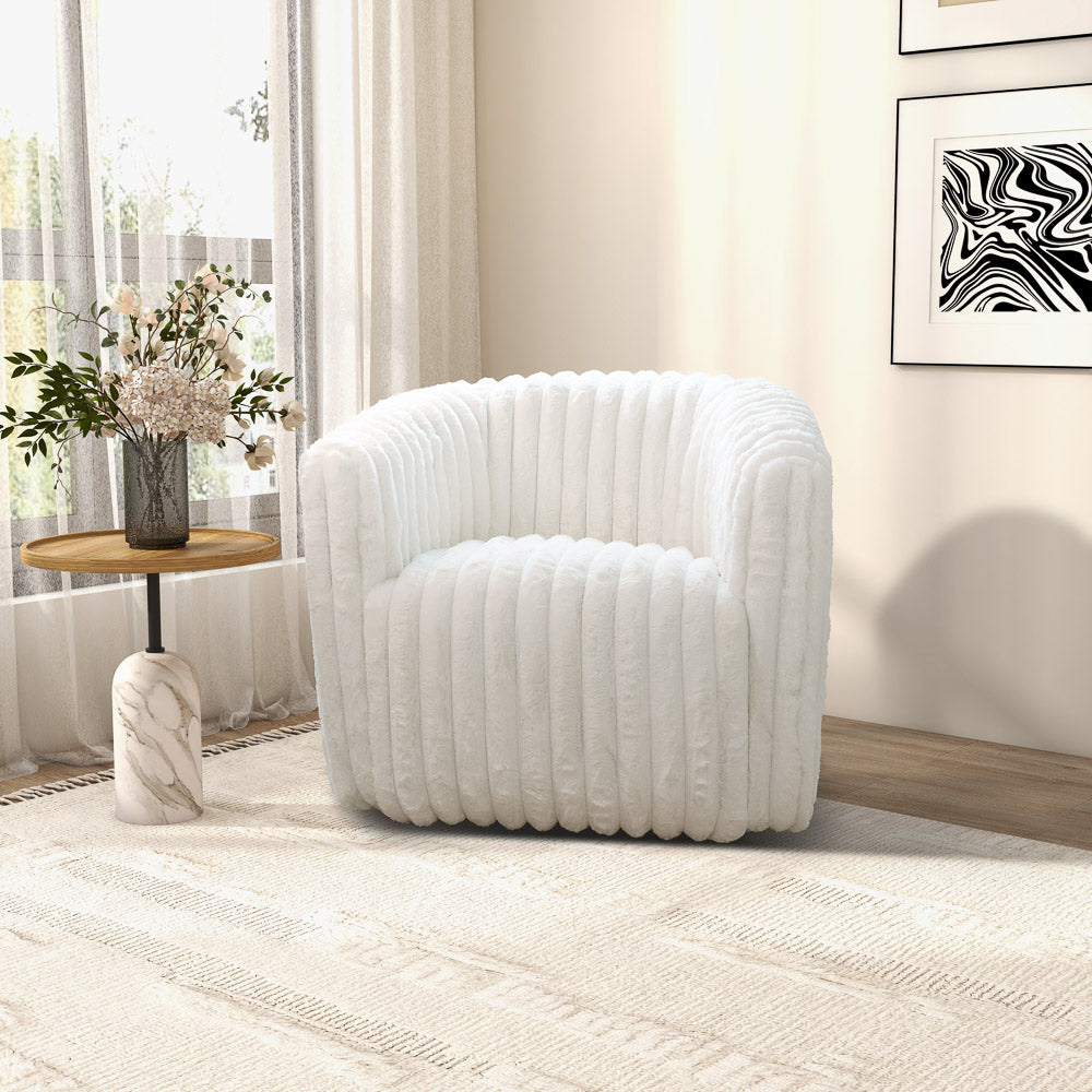Mayfield White Soft Plush Fabric Swivel Chair - MidinMod