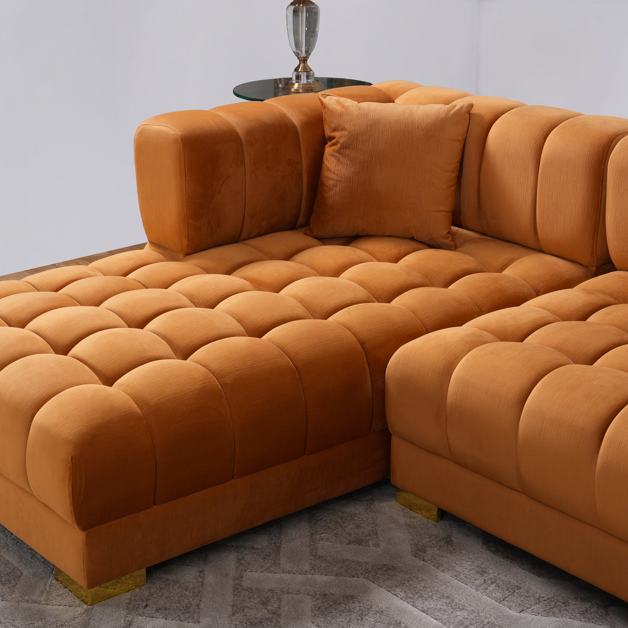 Mayford Cognac Velvet U-Shape Corner Sofa - MidinMod