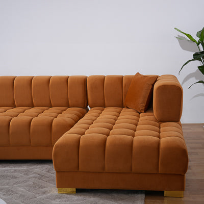 Mayford Cognac Velvet U-Shape Corner Sofa - MidinMod