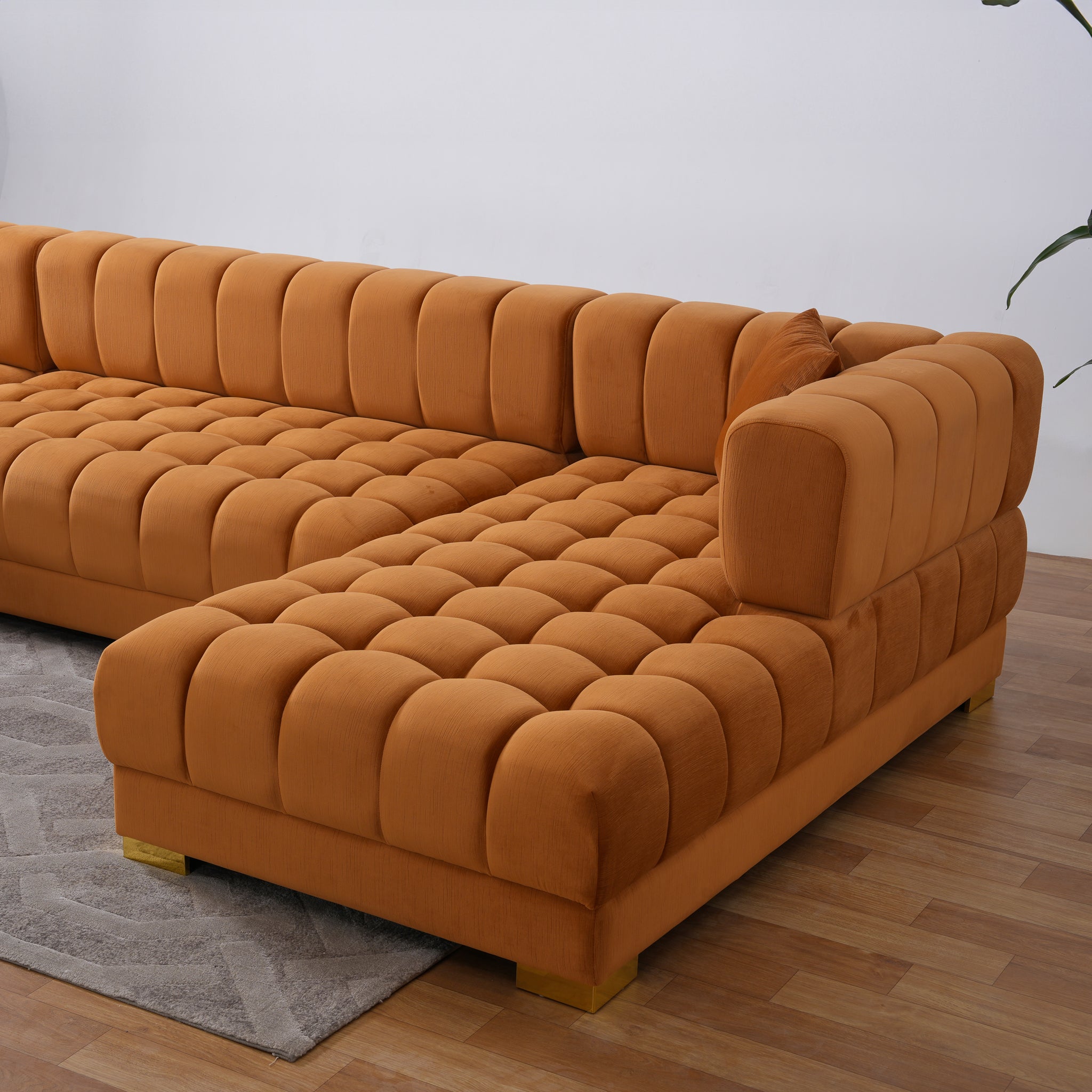Mayford Cognac Velvet U-Shape Corner Sofa - MidinMod