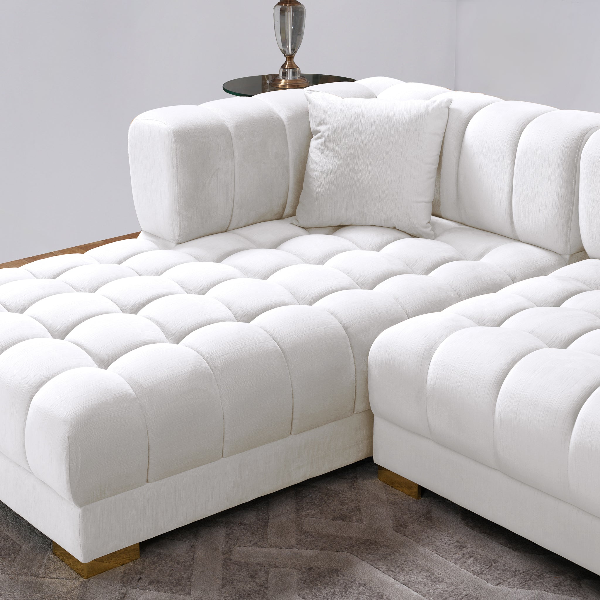 Mayford Ivory Velvet U-Shape Corner Sofa - MidinMod
