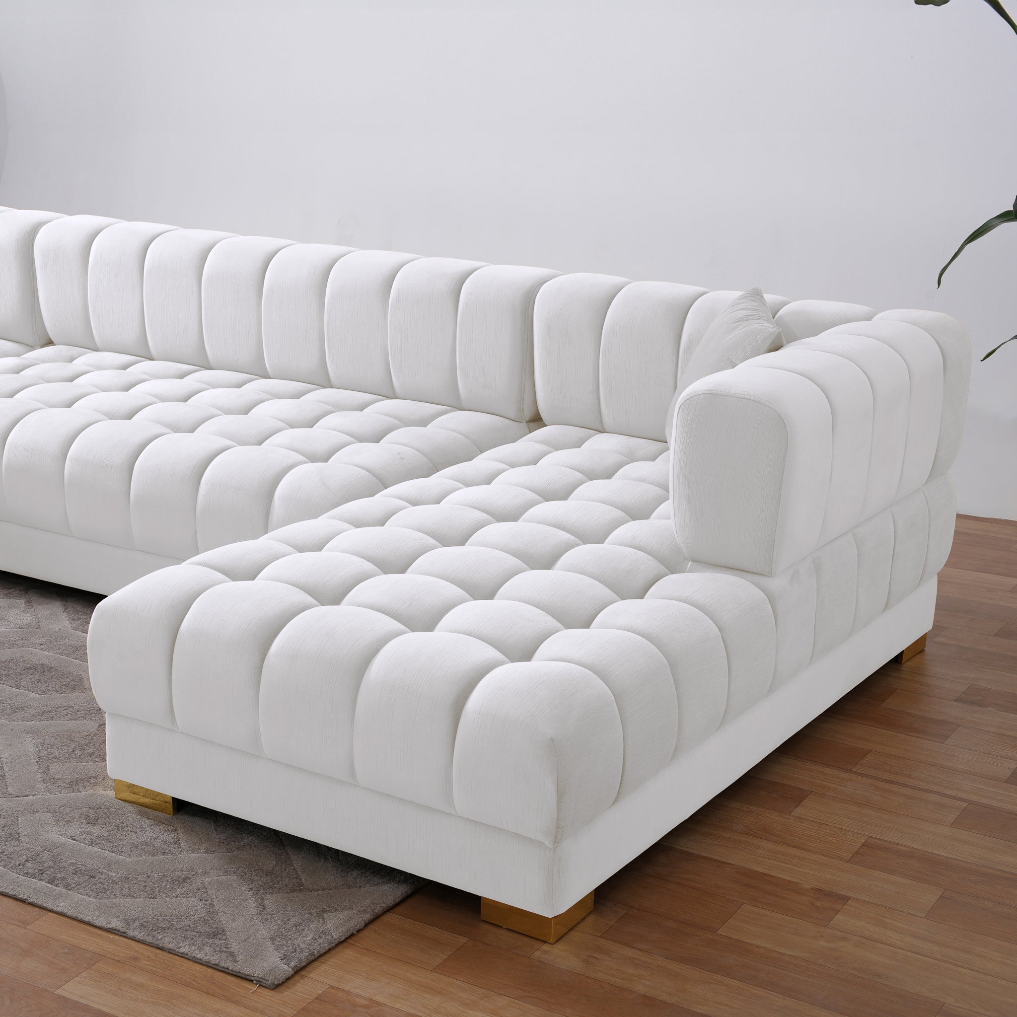 Mayford Ivory Velvet U-Shape Corner Sofa - MidinMod