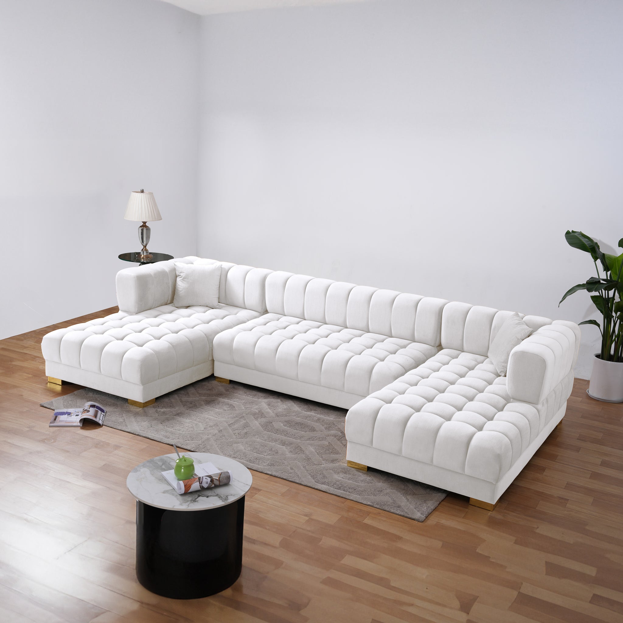 Mayford Ivory Velvet U-Shape Corner Sofa - MidinMod