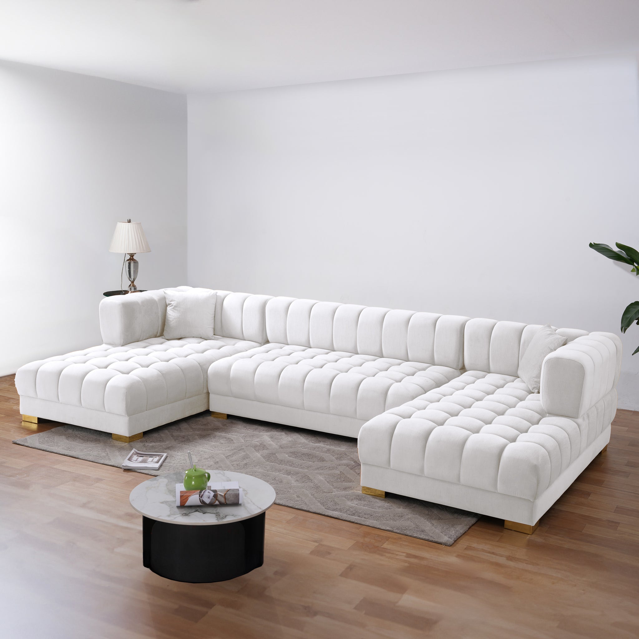 Mayford Ivory Velvet U-Shape Corner Sofa - MidinMod