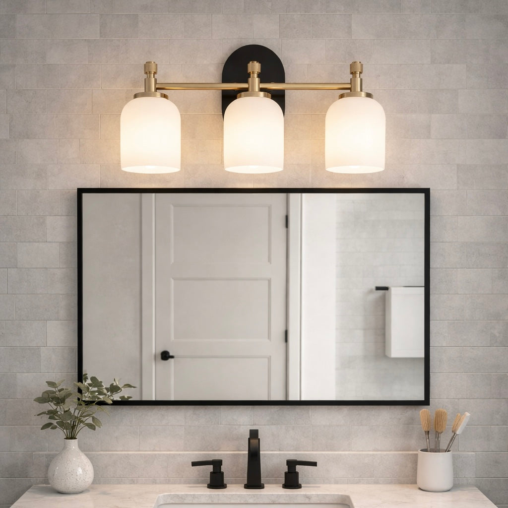 Meadows Three Lights Vanity Brushed Gold Bathroom Wall Light | MidinMod