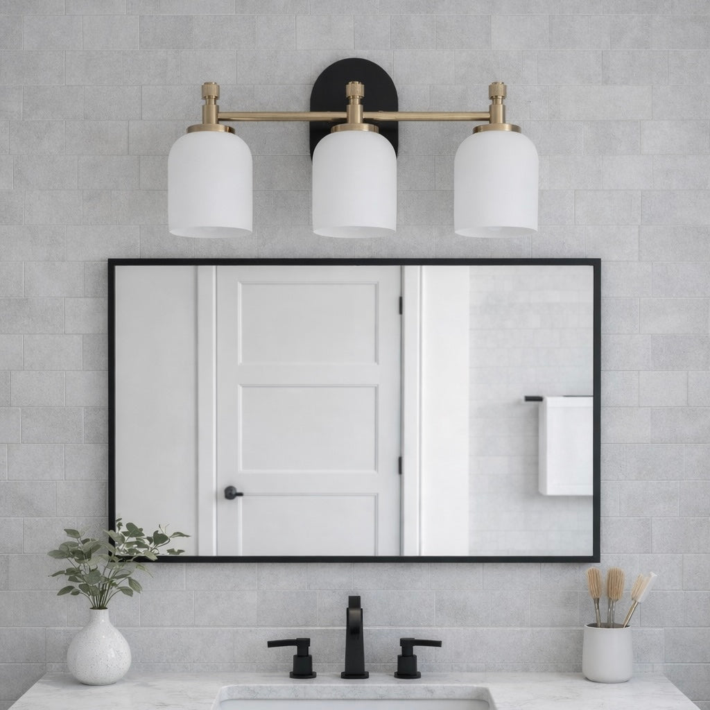 Meadows Three Lights Vanity Brushed Gold Bathroom Wall Light | MidinMod