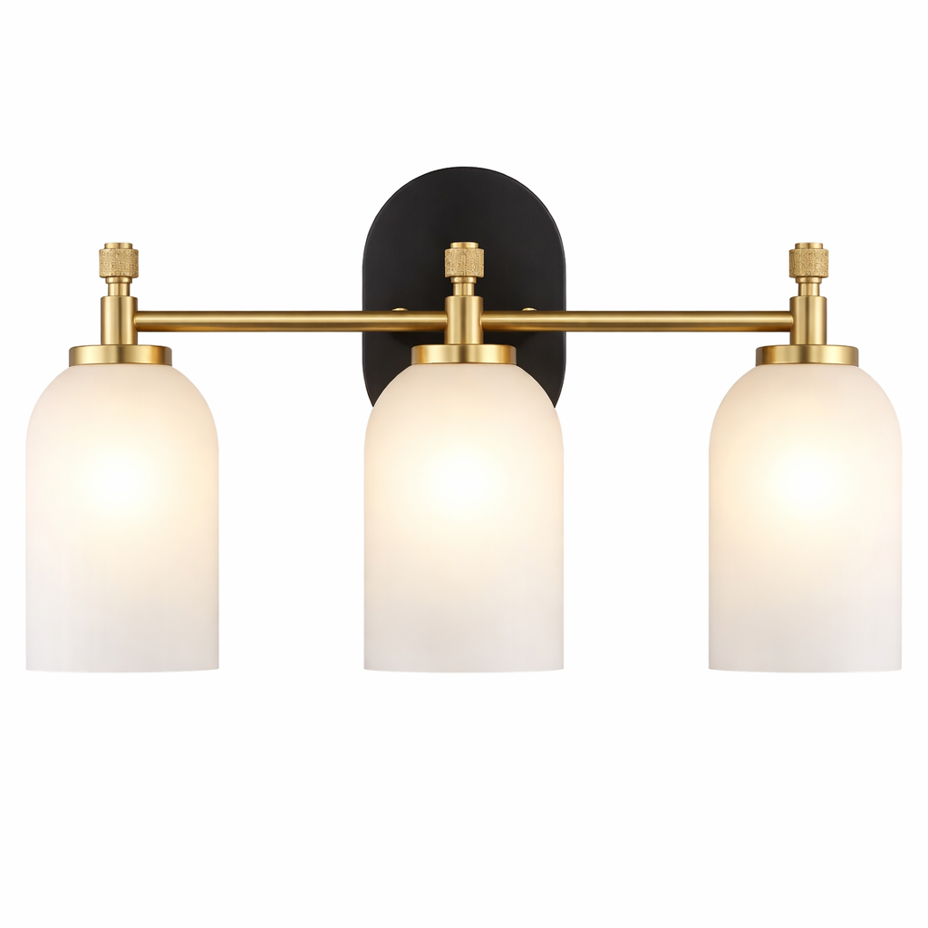 Meadows Three Lights Vanity Brushed Gold Bathroom Wall Light | MidinMod