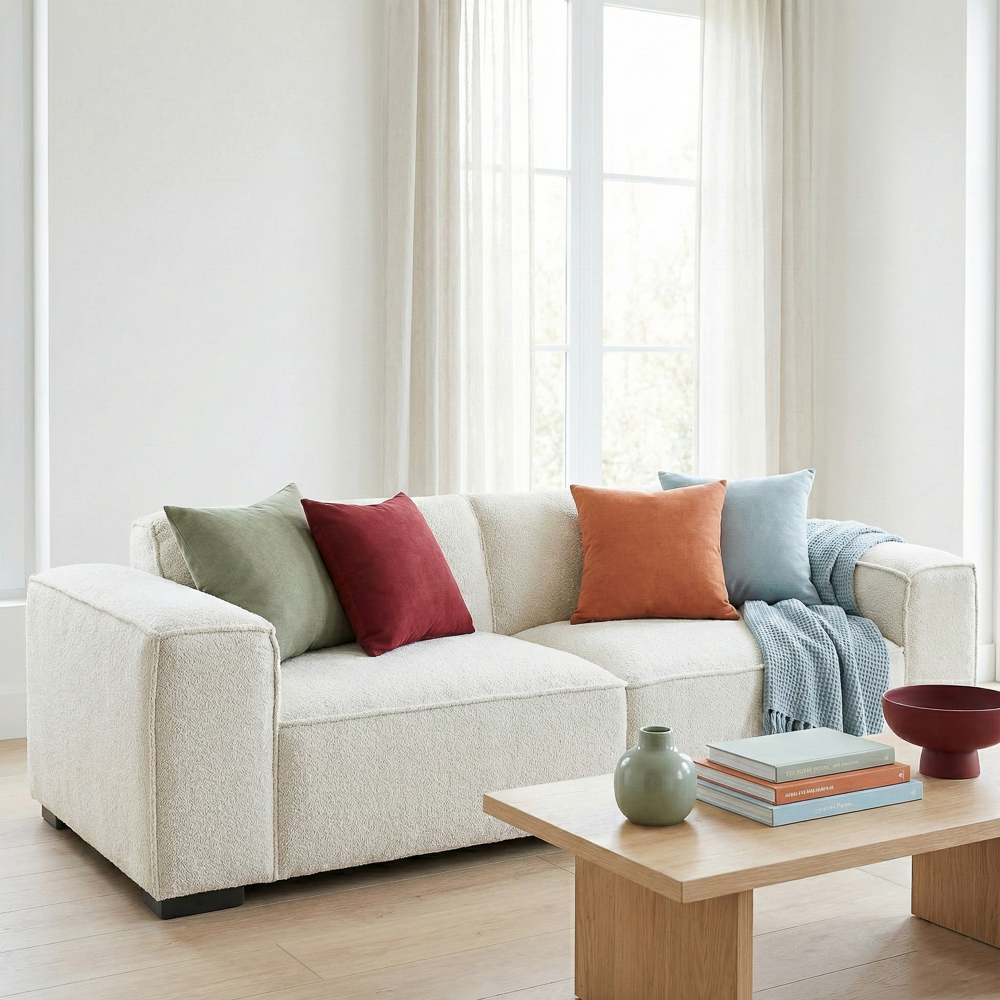 Medford Japandi Boucle Sofa with Wide Square Arms | MidinMod
