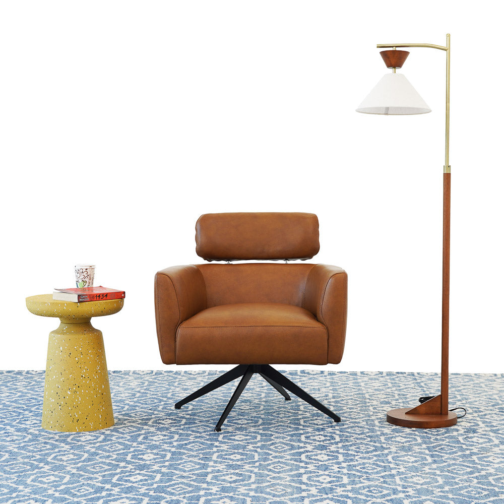 Megan Tan Leather Swivel Lounge Chair - MidinMod