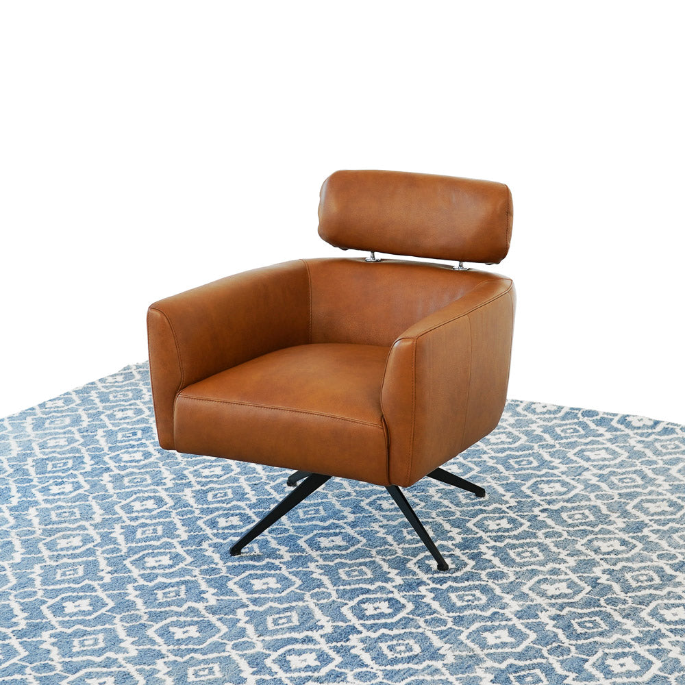 Megan Tan Leather Swivel Lounge Chair - MidinMod