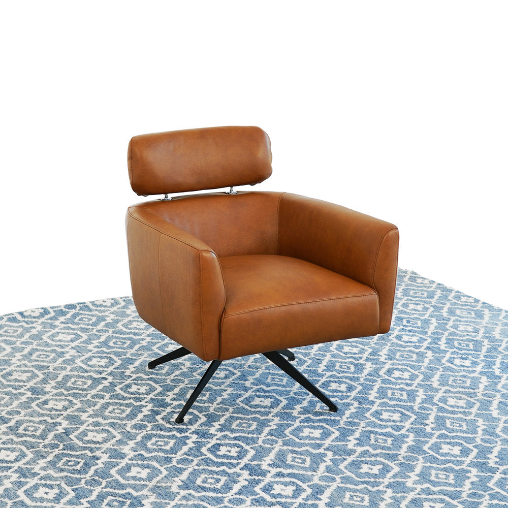 Megan Tan Leather Swivel Lounge Chair - MidinMod