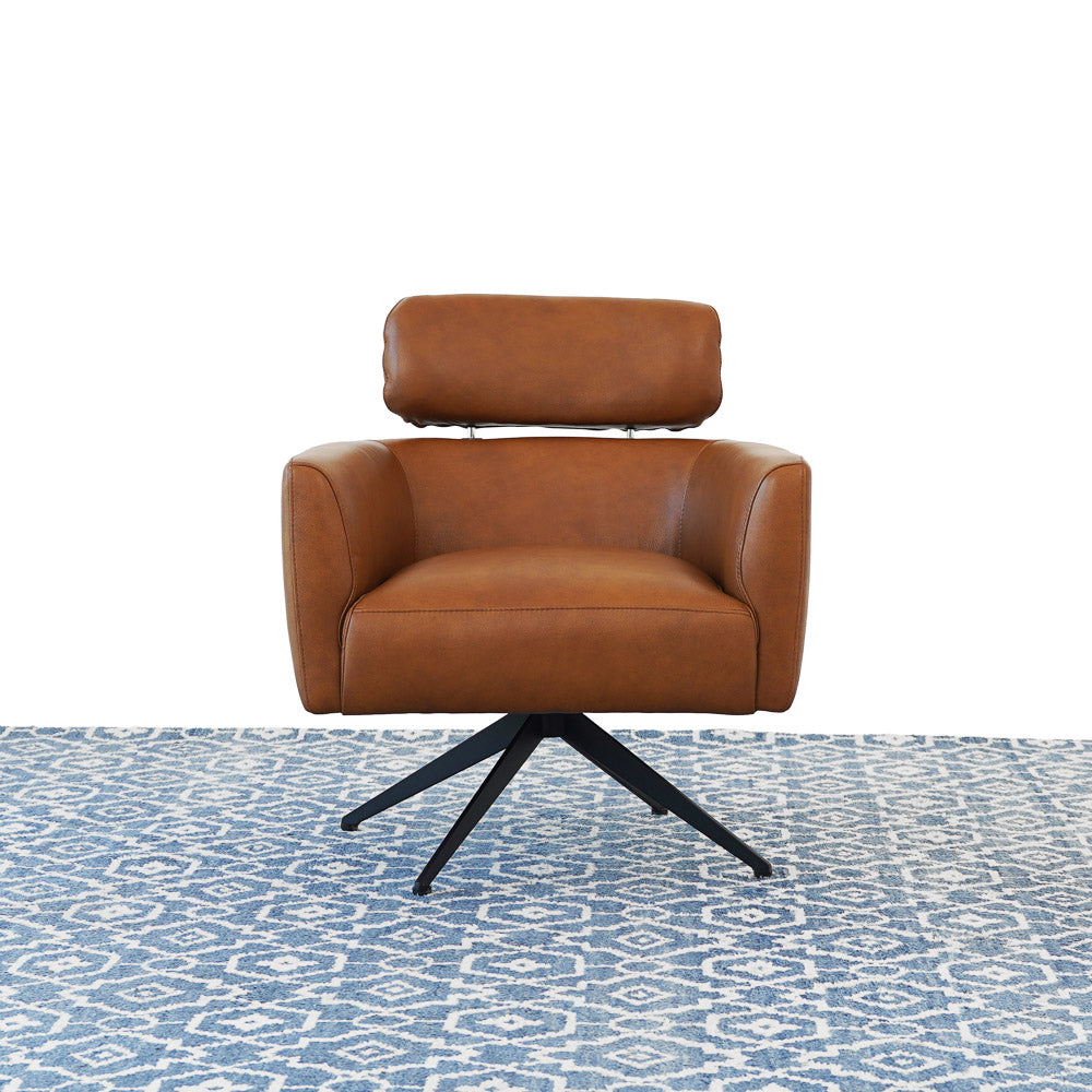 Megan Tan Leather Swivel Lounge Chair - MidinMod