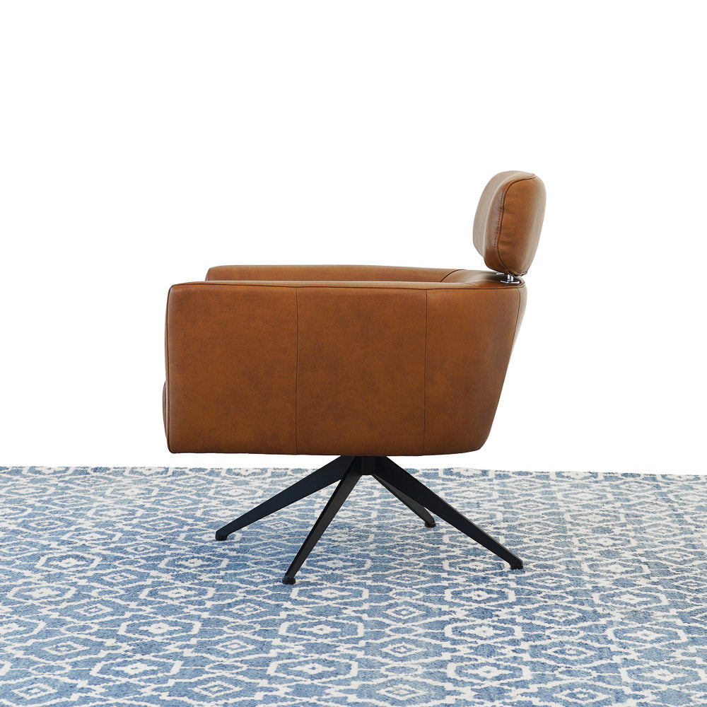 Megan Tan Leather Swivel Lounge Chair - MidinMod