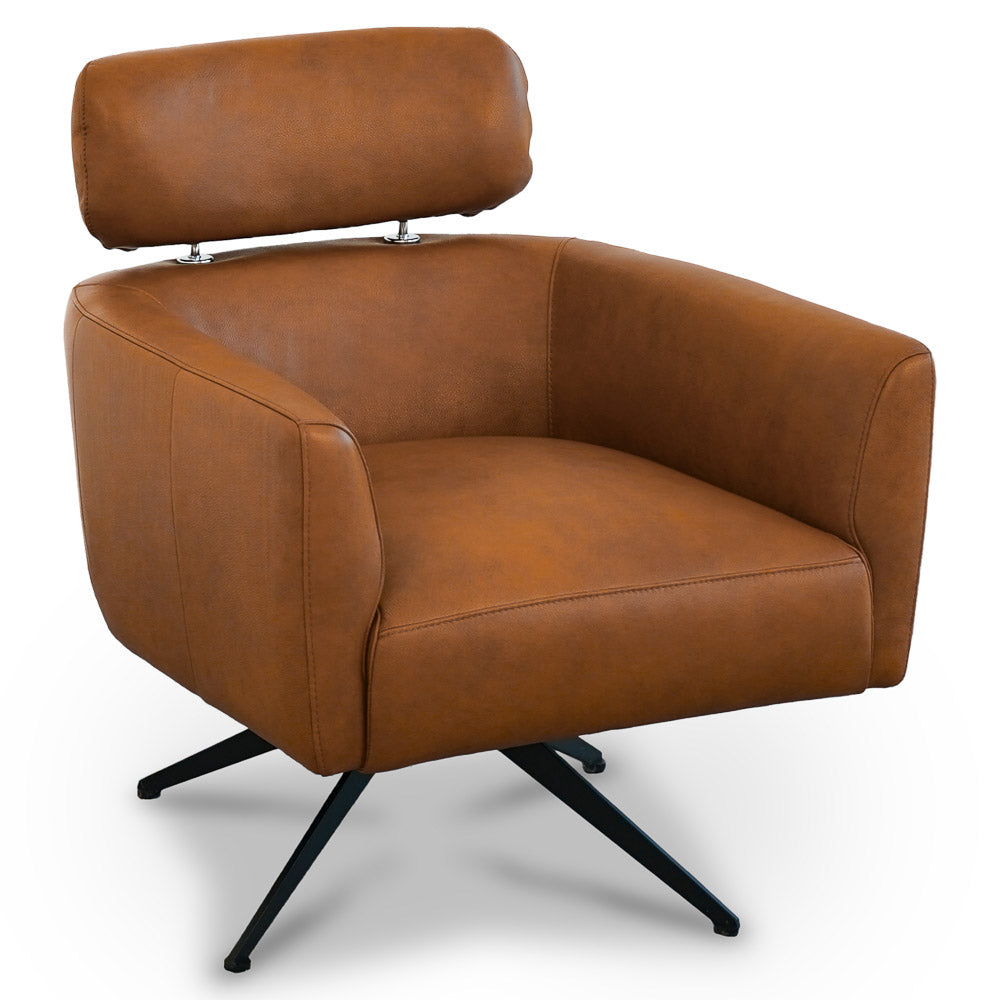 Megan Tan Leather Swivel Lounge Chair - MidinMod