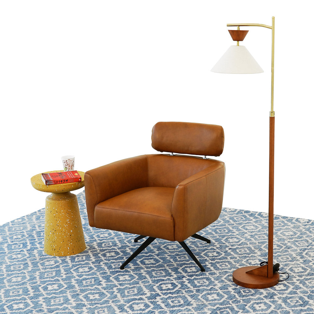 Megan Tan Leather Swivel Lounge Chair - MidinMod