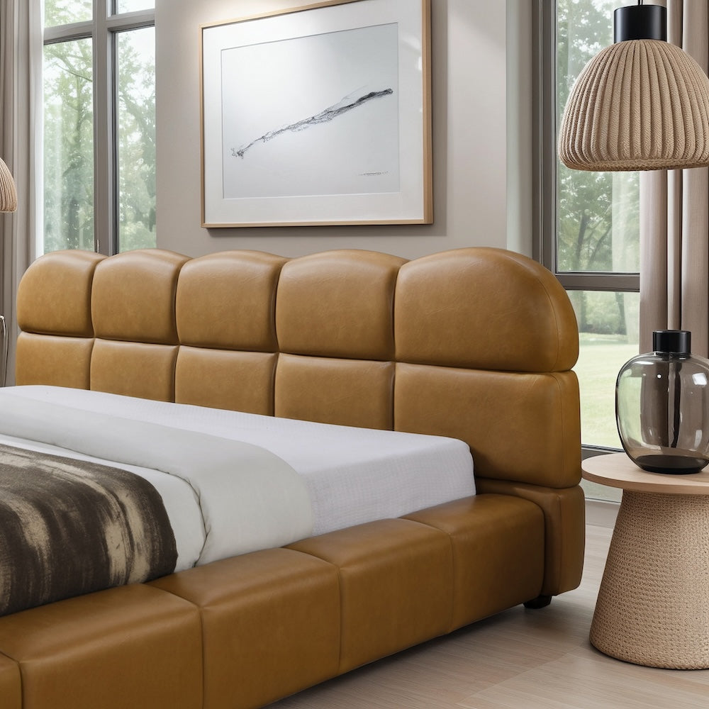 Melania Vegan Leather Biscuit-Tufted Platform Bed - MidinMod