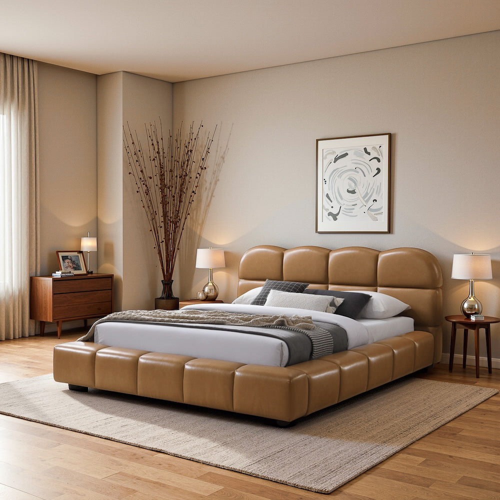 Melania Tan Vegan Leather Queen Bed - MidinMod