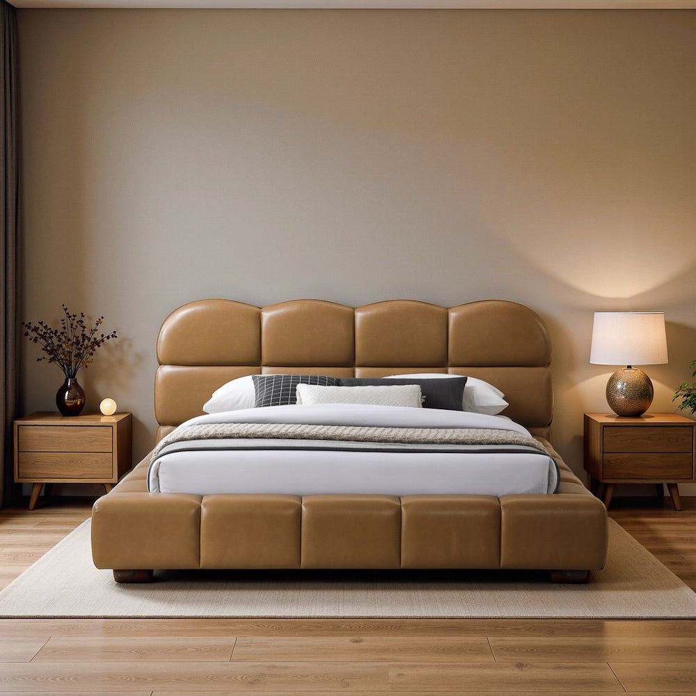 Melania Tan Vegan Leather Queen Bed - MidinMod