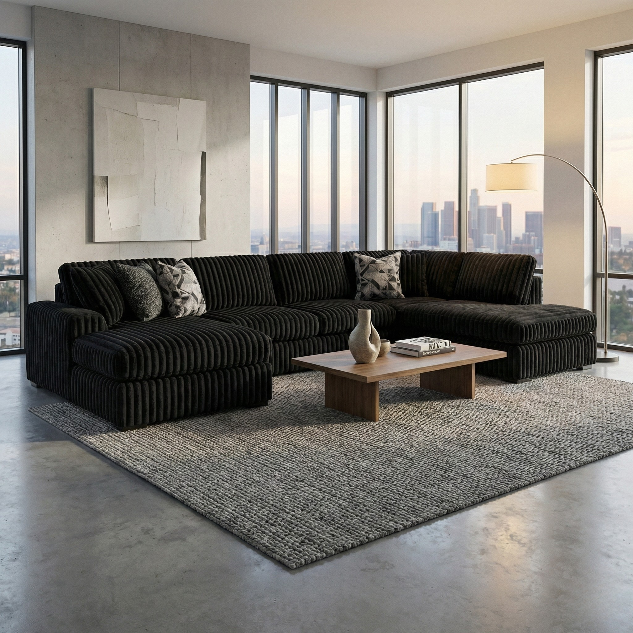 Midnight-Madness 3-Piece Jumbo Corduroy Sectional with Chaise | MidinMod