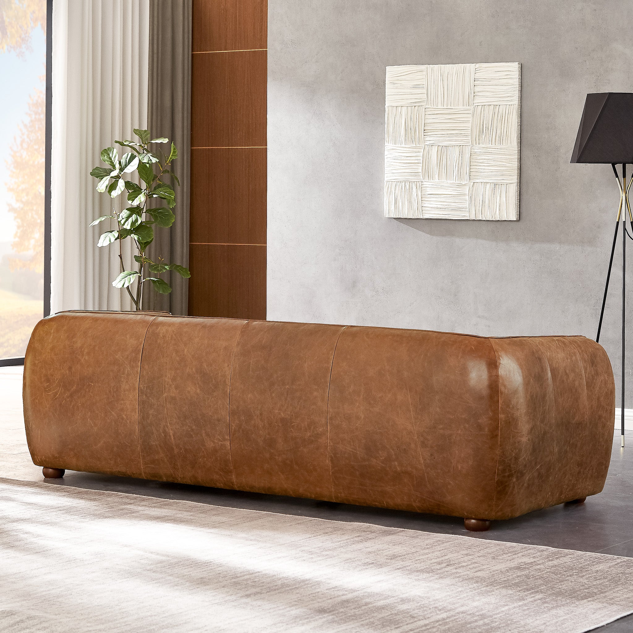 Miller Mid-Century Modern Brown Real Leather Sofa | MidinMod