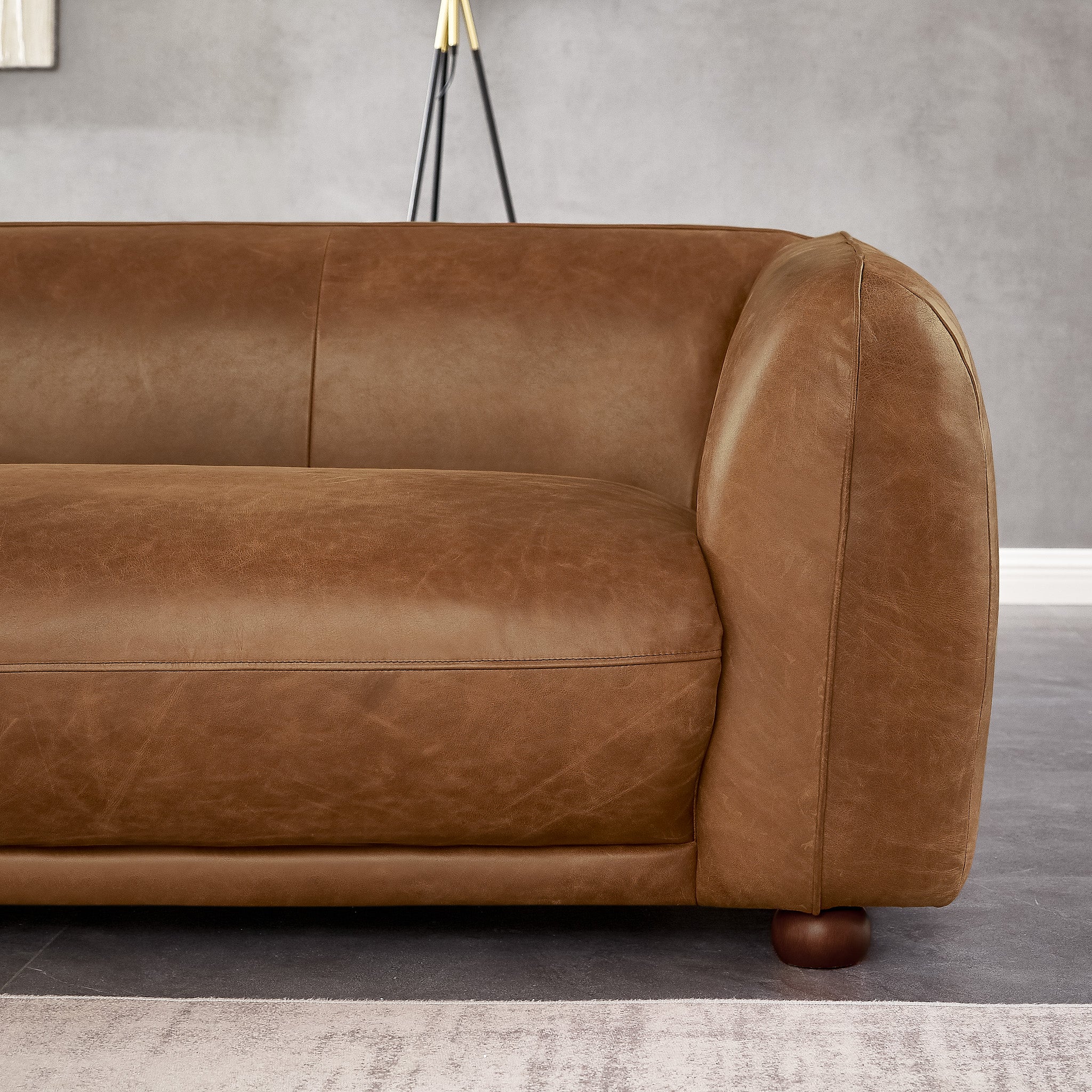 Miller Mid-Century Modern Brown Real Leather Sofa | MidinMod