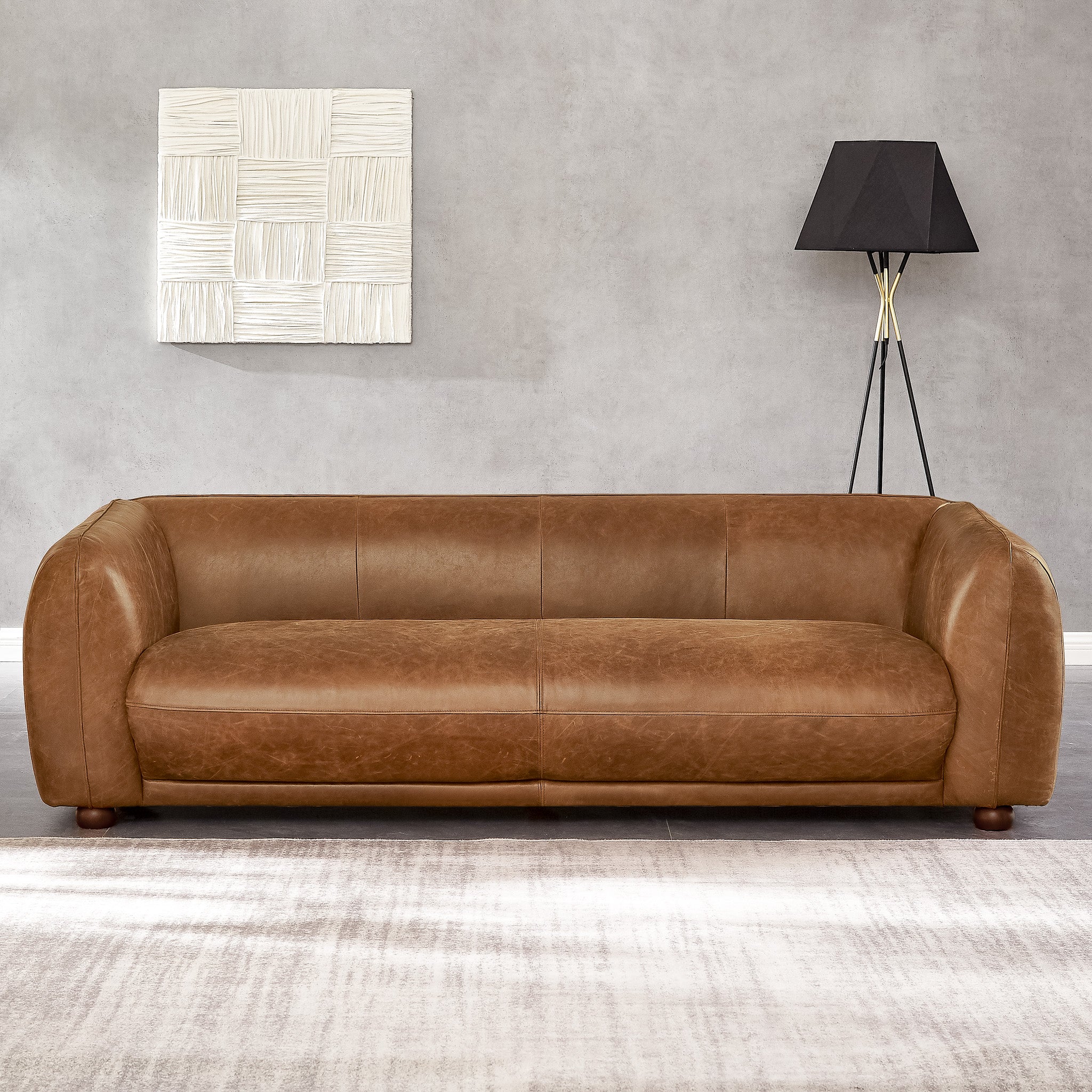 Miller Mid-Century Modern Brown Real Leather Sofa | MidinMod