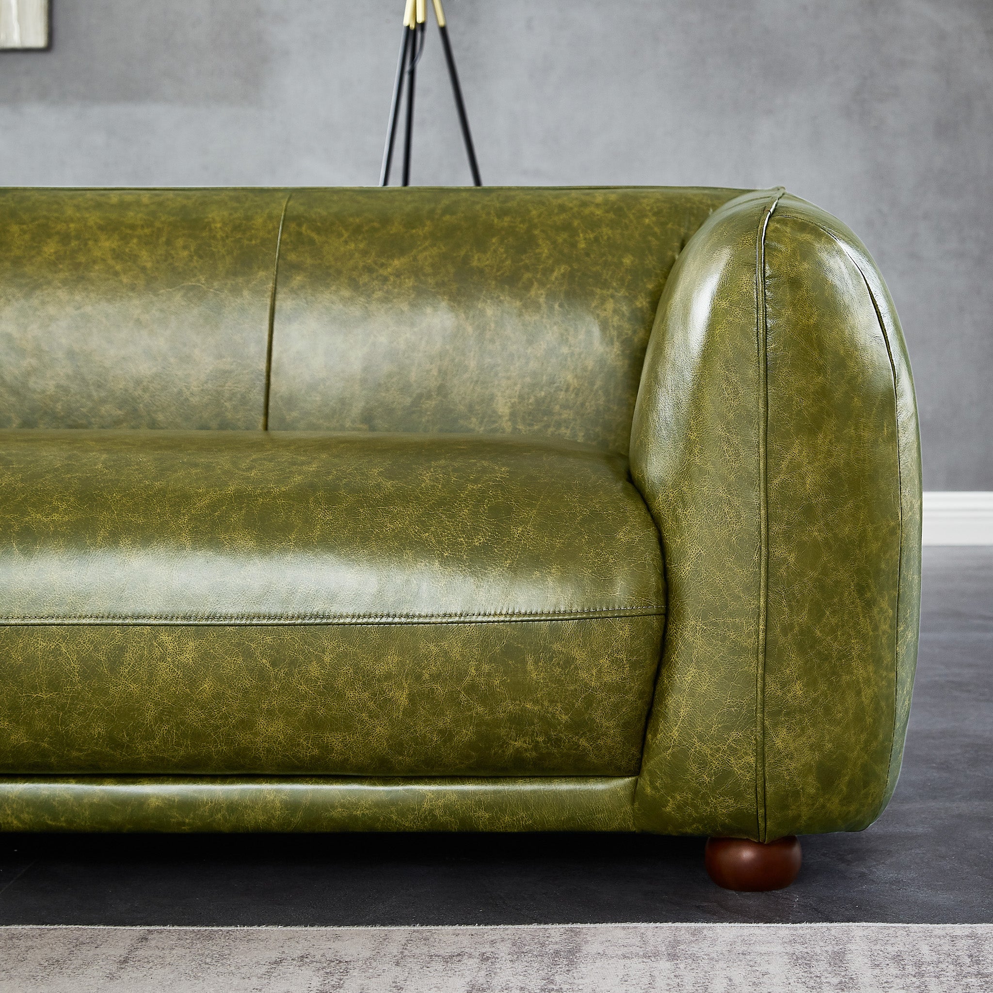Miller Mid-Century Modern Green Real Leather Sofa | MidinMod