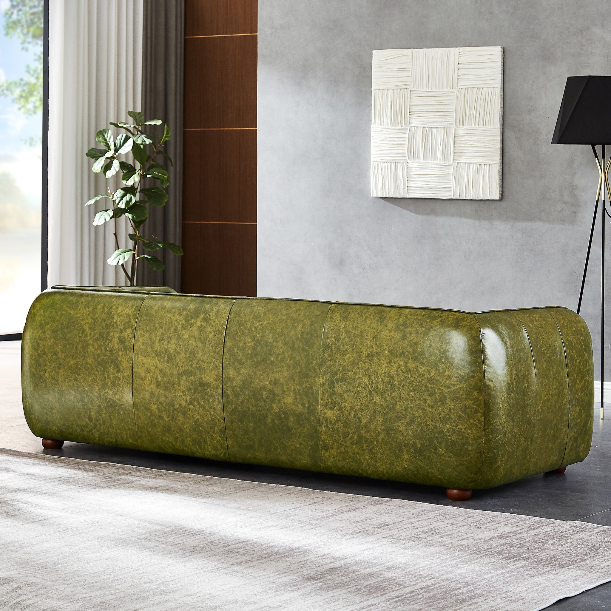 Miller Mid-Century Modern Green Real Leather Sofa | MidinMod