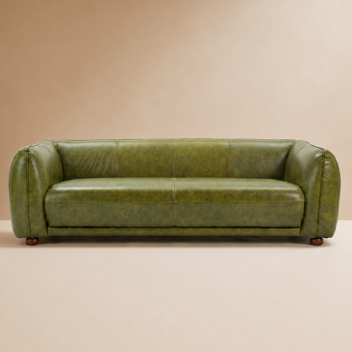 Miller Mid-Century Modern Green Real Leather Sofa | MidinMod