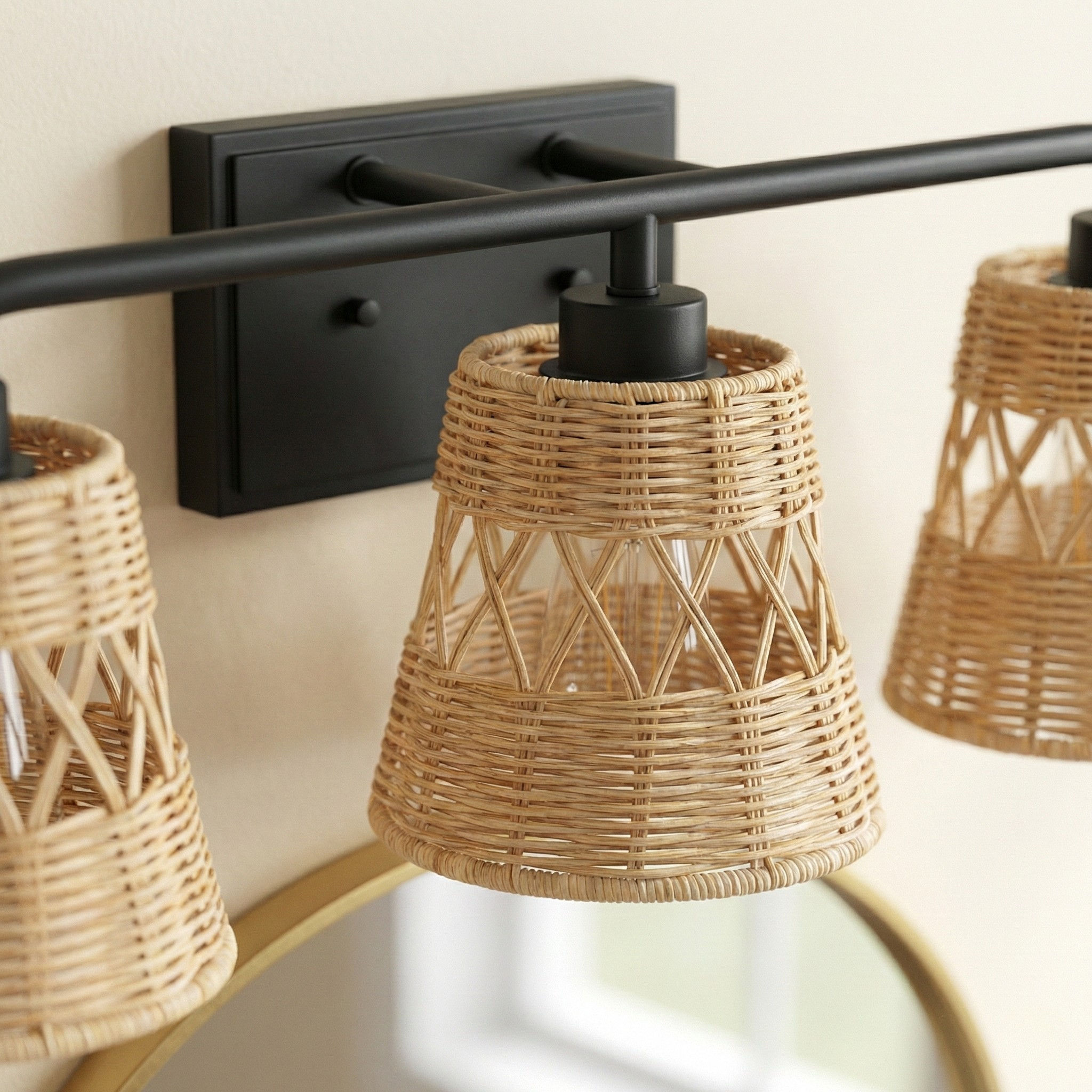 Moonlit Three Lights Wall Sconce | Rattan Shades & Sleek Frame | MidinMod