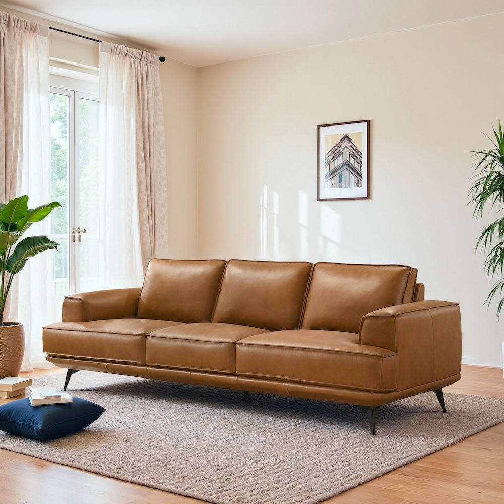 Nash Tan Leather Sofa - MidinMod