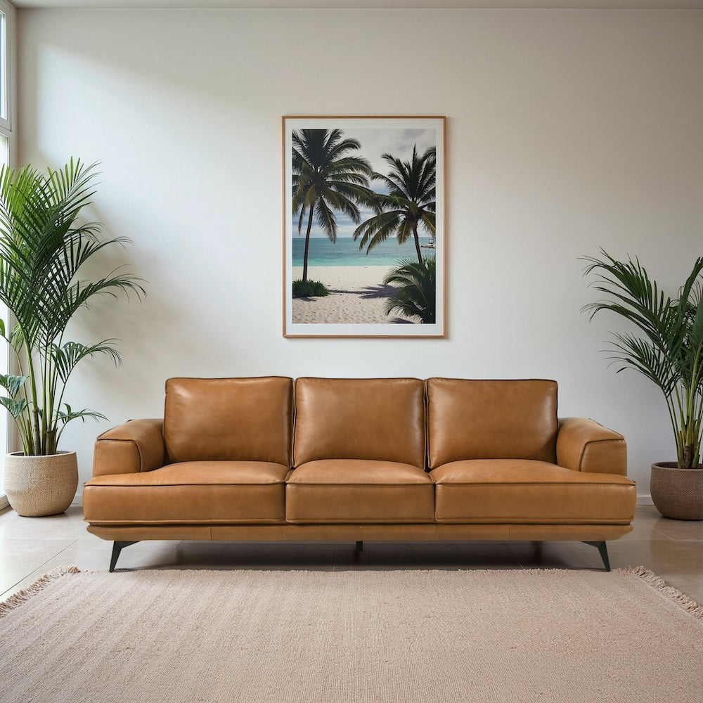 Nash Tan Leather Sofa - MidinMod