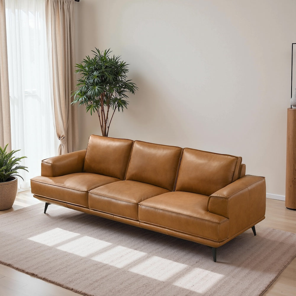 Nash Tan Leather Sofa - MidinMod