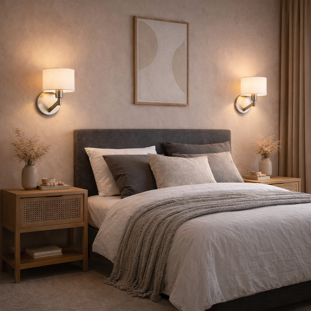 Nebula Wall Lamp | Brushed Nickel Base & White Fabric Shade | MidinMod