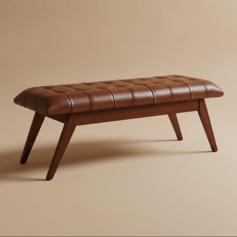 Niles Genuine Leather Button-Tufted Bench - MidinMod