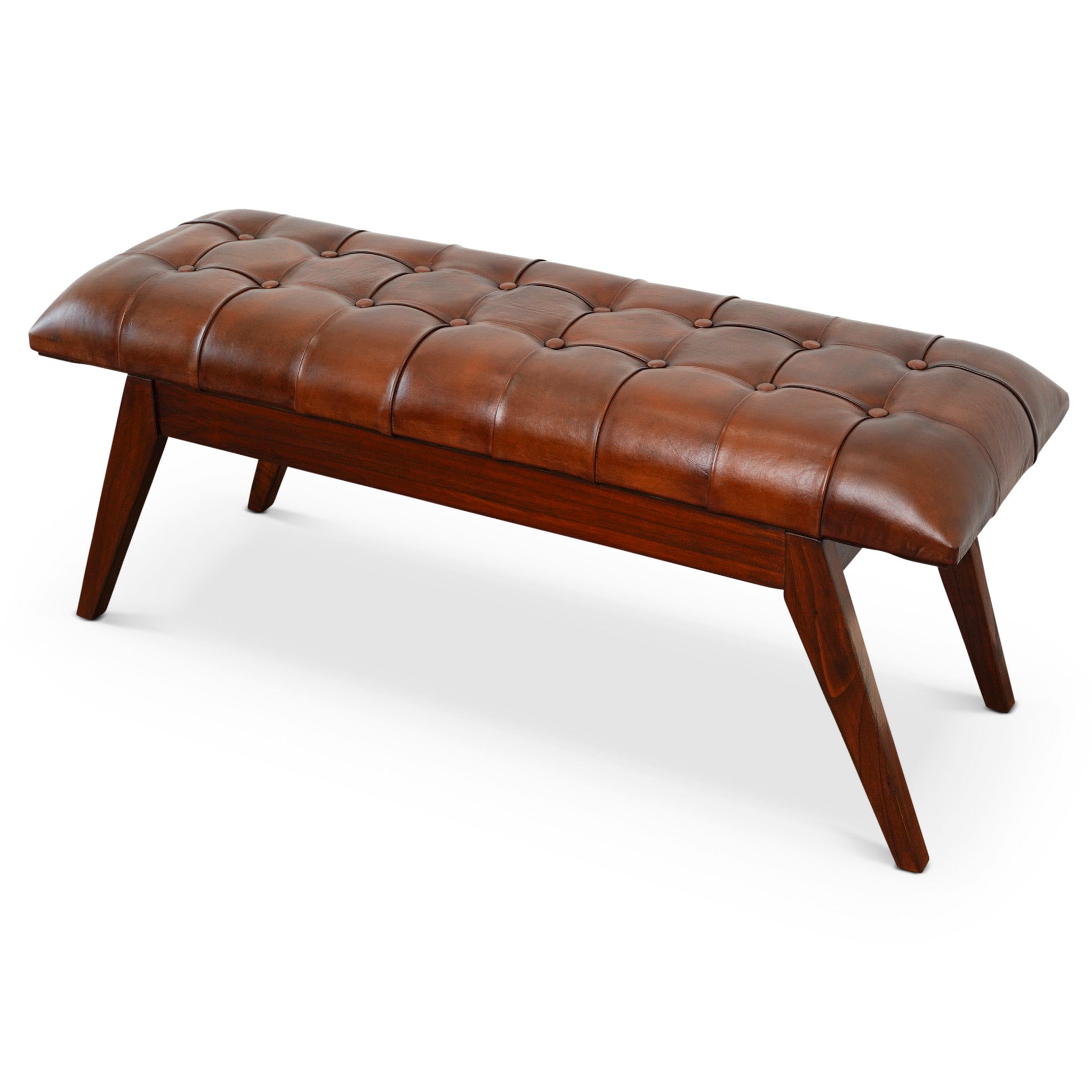 Niles Genuine Leather Button-Tufted Bench - MidinMod