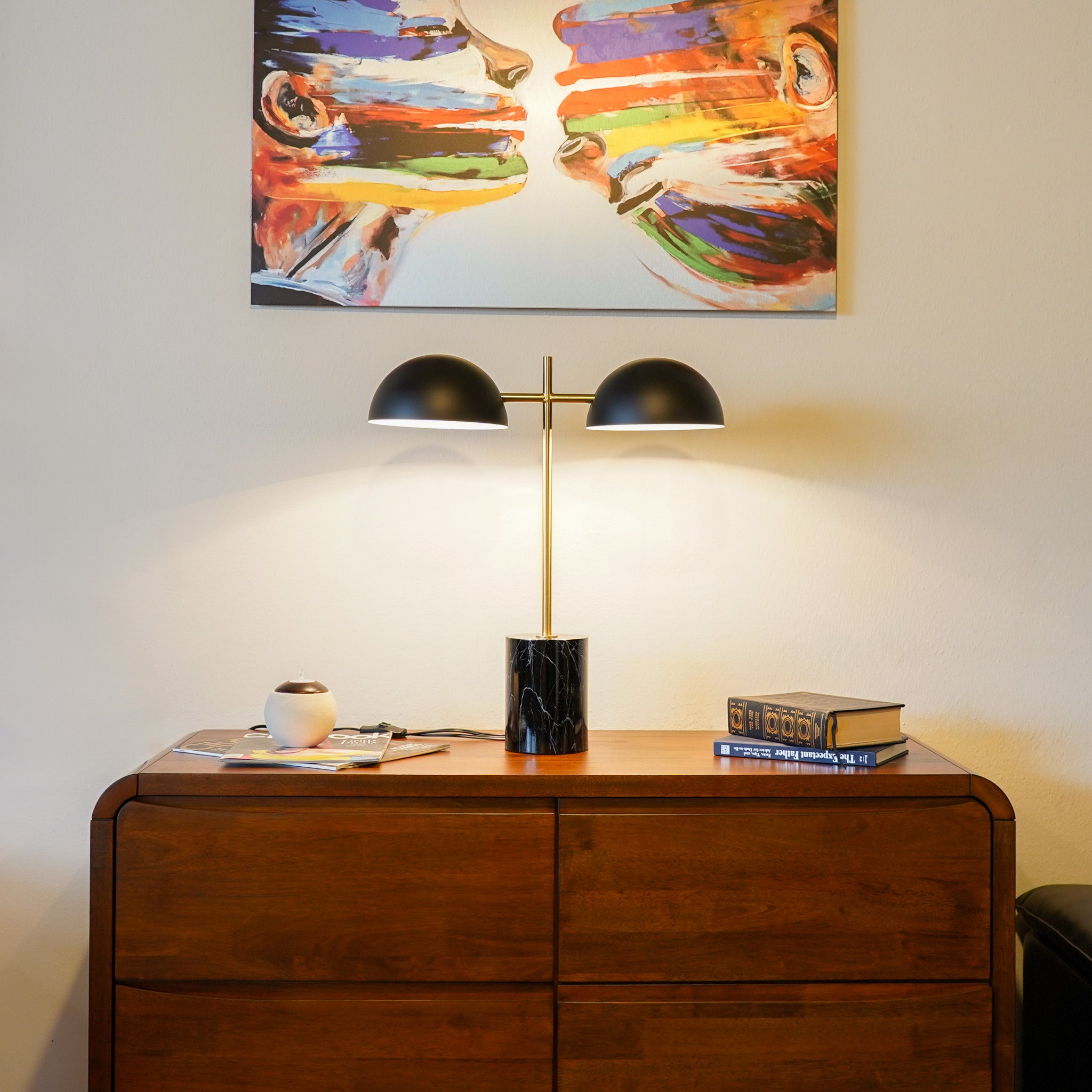 Nova Hydro Black Table Lamp with On/Off Switch Double Lamp with Faux Marble Base