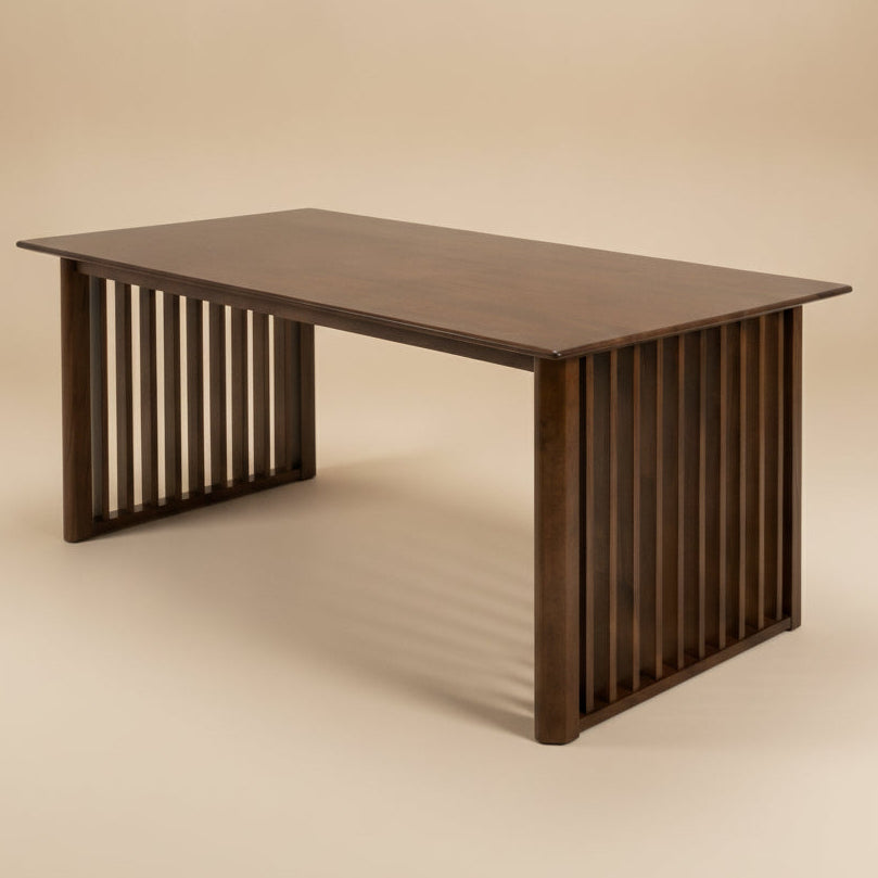 Nuvella Solid Wood Rectangular Dining Table with Ribbed Slab Legs – Walnut Finish | MidinMod
